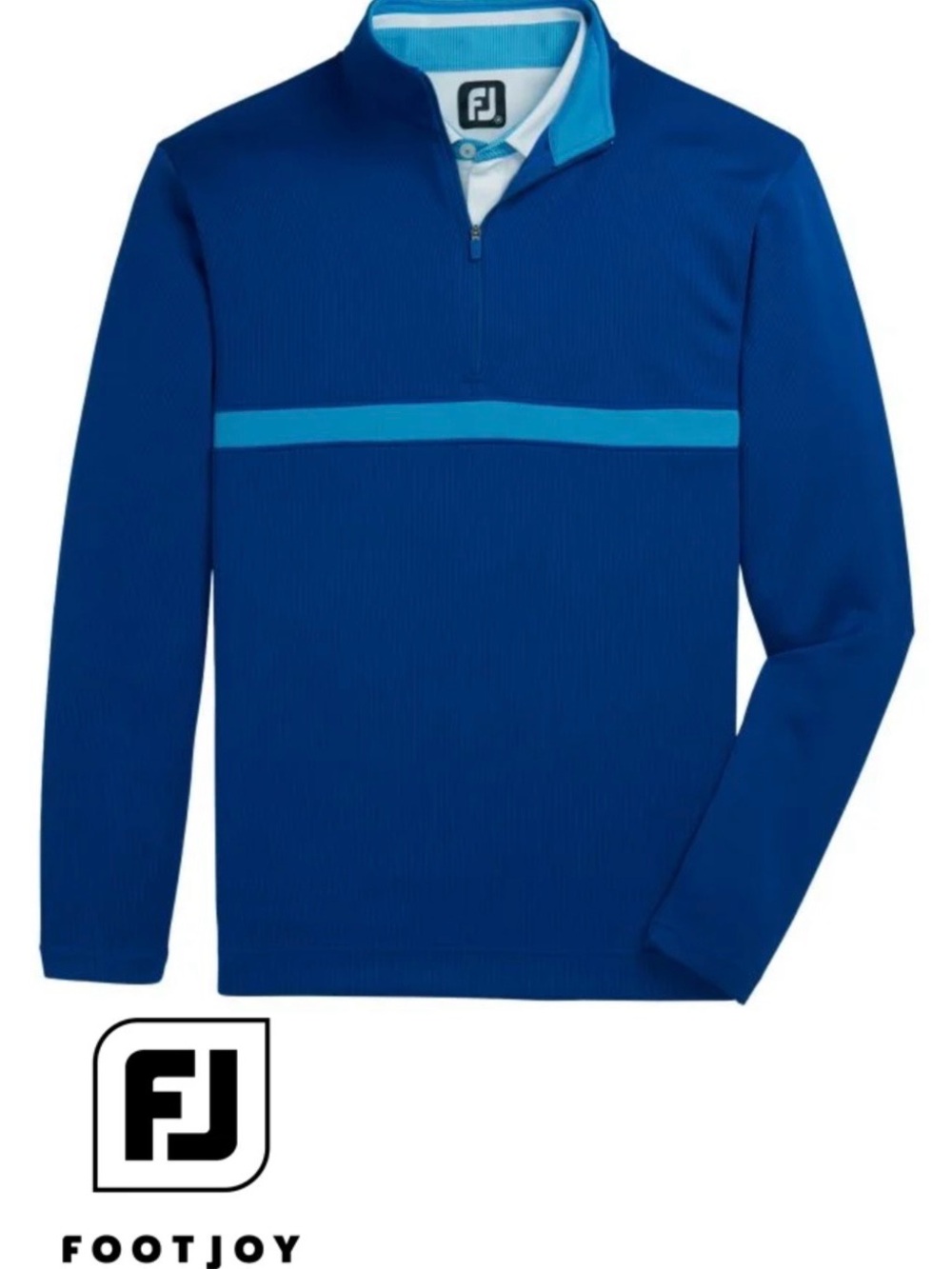 NWT FootJoy Inset Stripe Mid Layer golf Blue Rib Performance pullover Sz L